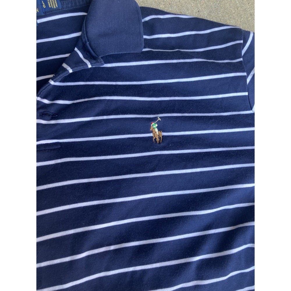 Polo Ralph Lauren Men's L Classic Slim Fit Stretch Mesh Polo Navy Striped Pony - Picture 5 of 13